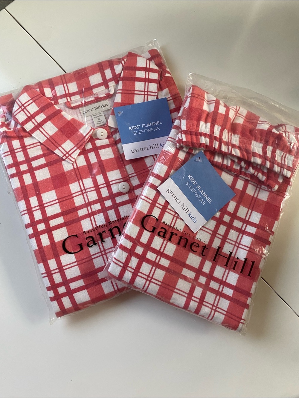 Garnet Hill Kids Red and White Plaid Flannel Pajama Set